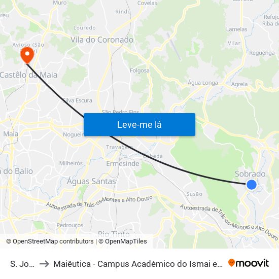 S.João to Maiêutica - Campus Académico do Ismai e Ipmaia map