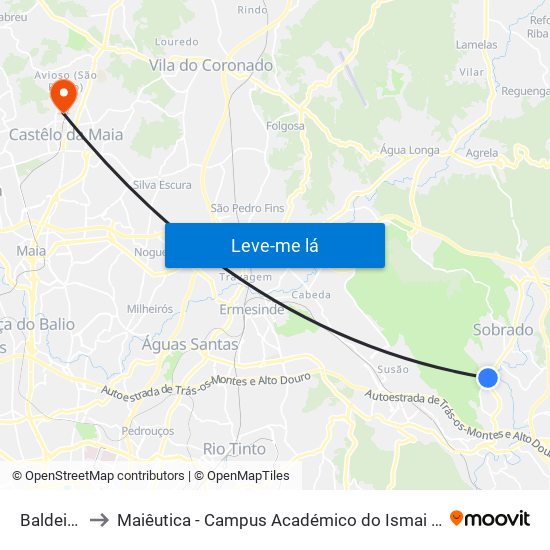 Baldeirão to Maiêutica - Campus Académico do Ismai e Ipmaia map