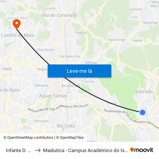 Infante D. Pedro to Maiêutica - Campus Académico do Ismai e Ipmaia map