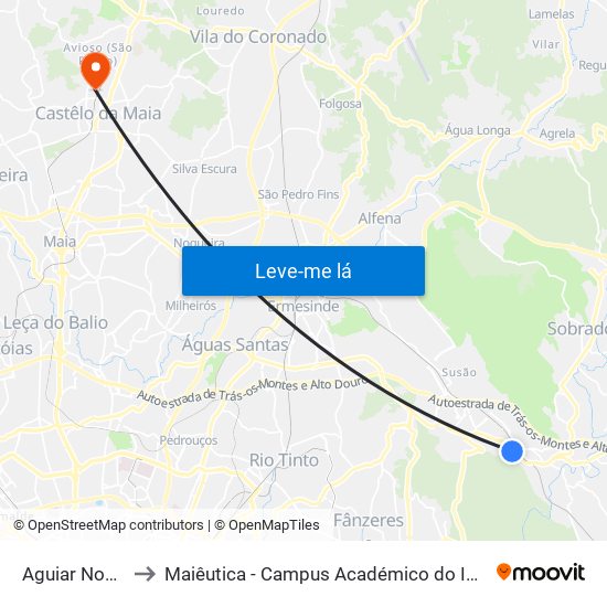 Aguiar Nogueira to Maiêutica - Campus Académico do Ismai e Ipmaia map