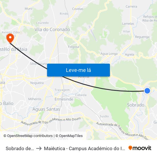 Sobrado de Cima to Maiêutica - Campus Académico do Ismai e Ipmaia map