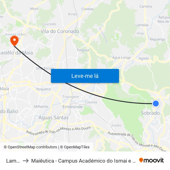 Lama to Maiêutica - Campus Académico do Ismai e Ipmaia map