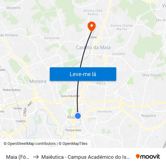 Maia (Fórum) to Maiêutica - Campus Académico do Ismai e Ipmaia map