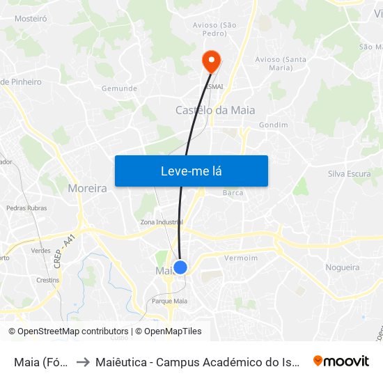 Maia (Fórum) to Maiêutica - Campus Académico do Ismai e Ipmaia map