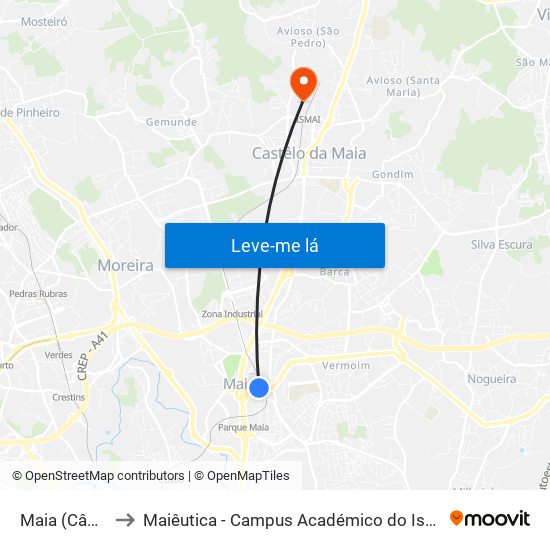 Maia (Câmara) to Maiêutica - Campus Académico do Ismai e Ipmaia map