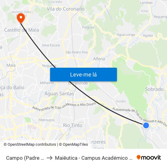 Campo (Padre Américo) to Maiêutica - Campus Académico do Ismai e Ipmaia map
