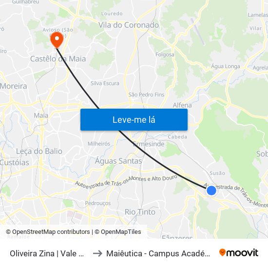 Oliveira Zina | Vale Achas | Vale Chãs to Maiêutica - Campus Académico do Ismai e Ipmaia map