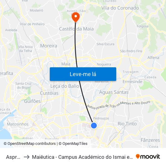 Asprela to Maiêutica - Campus Académico do Ismai e Ipmaia map