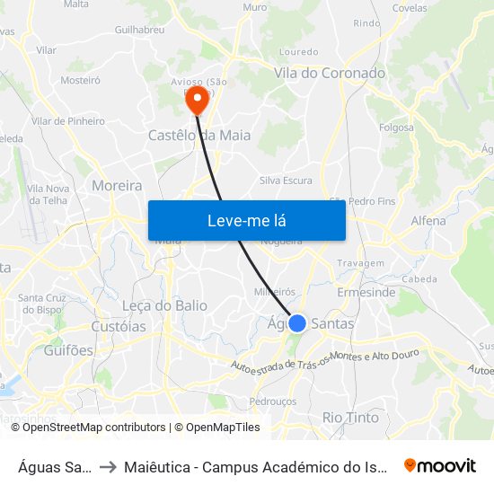 Águas Santas to Maiêutica - Campus Académico do Ismai e Ipmaia map