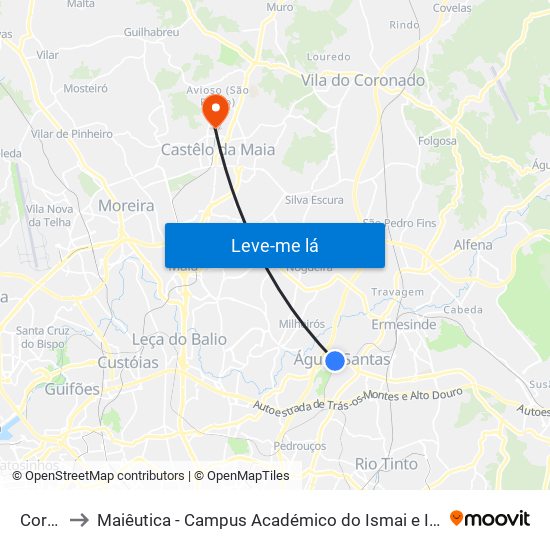 Corga to Maiêutica - Campus Académico do Ismai e Ipmaia map