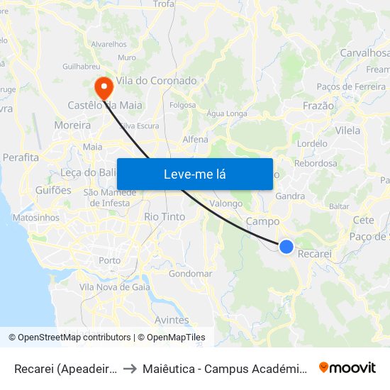 Recarei (Apeadeiro Terronhas) to Maiêutica - Campus Académico do Ismai e Ipmaia map