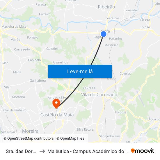 Sra. das Dores - Sul to Maiêutica - Campus Académico do Ismai e Ipmaia map
