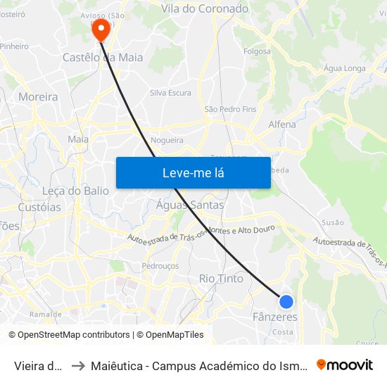 Vieira de Sá to Maiêutica - Campus Académico do Ismai e Ipmaia map