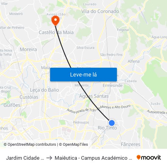 Jardim Cidade Rio Tinto to Maiêutica - Campus Académico do Ismai e Ipmaia map