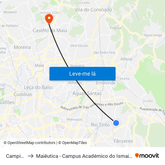 Campinho to Maiêutica - Campus Académico do Ismai e Ipmaia map