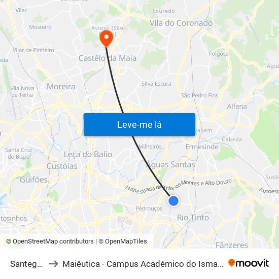 Santegãos to Maiêutica - Campus Académico do Ismai e Ipmaia map