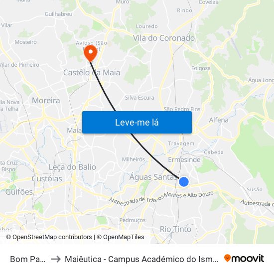 Bom Pastor to Maiêutica - Campus Académico do Ismai e Ipmaia map