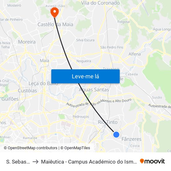 S. Sebastião to Maiêutica - Campus Académico do Ismai e Ipmaia map