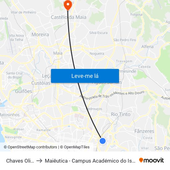 Chaves Oliveira to Maiêutica - Campus Académico do Ismai e Ipmaia map
