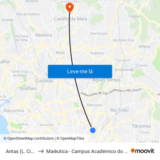 Antas (L. Cidadão) to Maiêutica - Campus Académico do Ismai e Ipmaia map