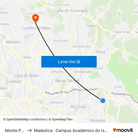 Monte Pedro to Maiêutica - Campus Académico do Ismai e Ipmaia map