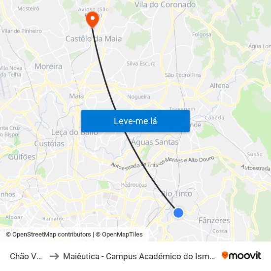 Chão Verde to Maiêutica - Campus Académico do Ismai e Ipmaia map