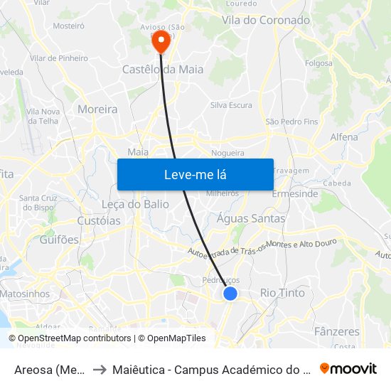 Areosa (Mercado) to Maiêutica - Campus Académico do Ismai e Ipmaia map