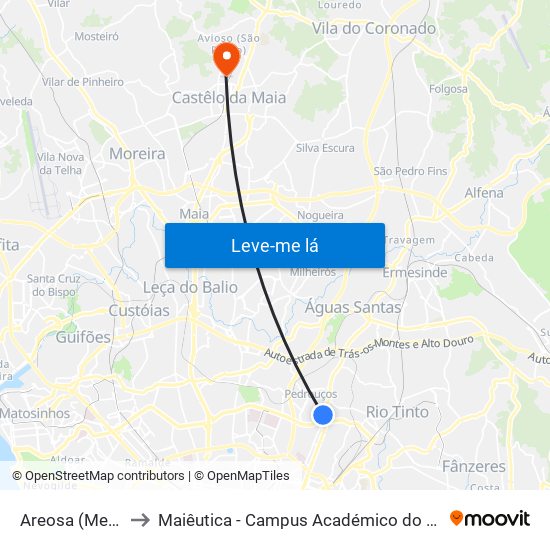 Areosa (Mercado) to Maiêutica - Campus Académico do Ismai e Ipmaia map