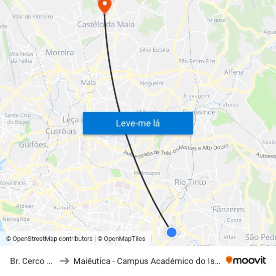 Br. Cerco Porto to Maiêutica - Campus Académico do Ismai e Ipmaia map