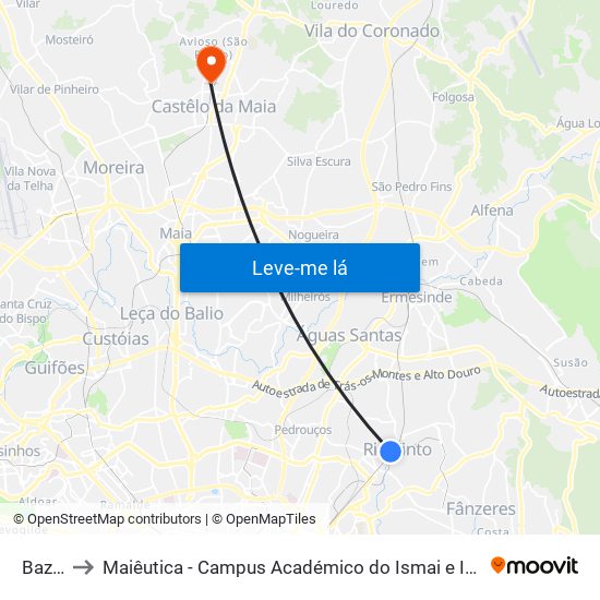 Bazar to Maiêutica - Campus Académico do Ismai e Ipmaia map