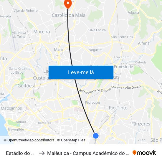 Estádio do Dragão to Maiêutica - Campus Académico do Ismai e Ipmaia map