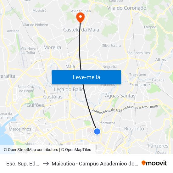 Esc. Sup. Educação to Maiêutica - Campus Académico do Ismai e Ipmaia map