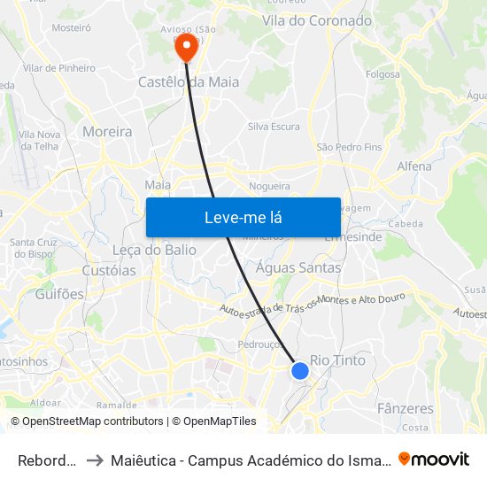 Rebordãos to Maiêutica - Campus Académico do Ismai e Ipmaia map