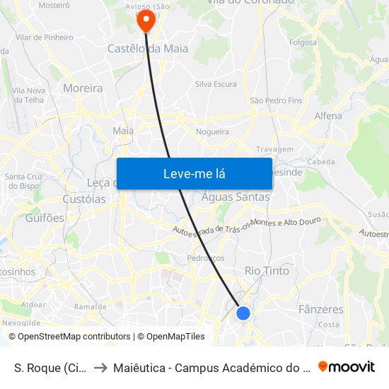 S. Roque (Circunv.) to Maiêutica - Campus Académico do Ismai e Ipmaia map