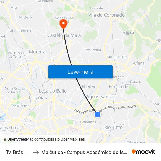 Tv. Brás Oleiro to Maiêutica - Campus Académico do Ismai e Ipmaia map