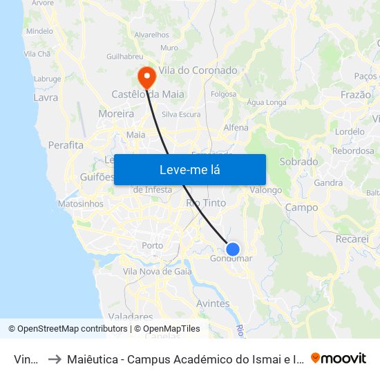 Vinhal to Maiêutica - Campus Académico do Ismai e Ipmaia map