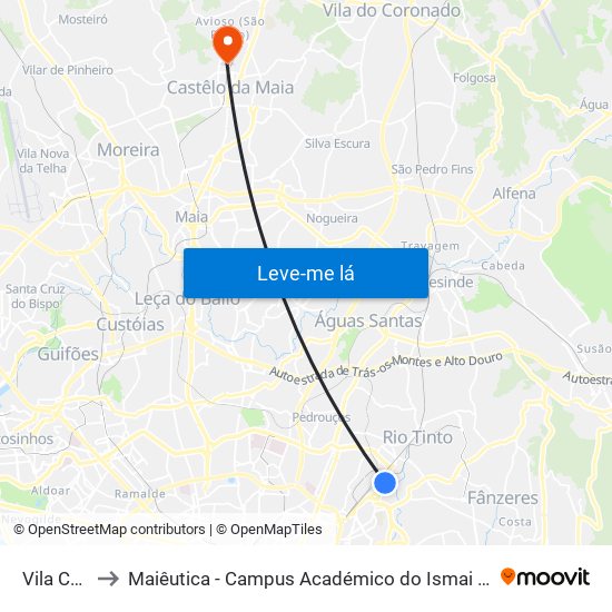 Vila Cova to Maiêutica - Campus Académico do Ismai e Ipmaia map