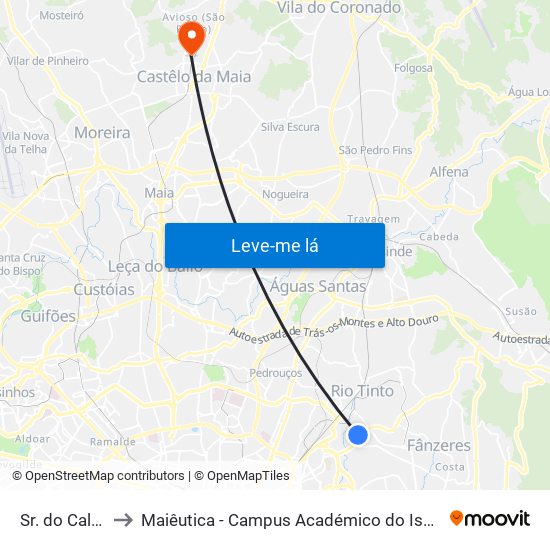 Sr. do Calvário to Maiêutica - Campus Académico do Ismai e Ipmaia map