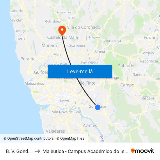 B. V. Gondomar to Maiêutica - Campus Académico do Ismai e Ipmaia map