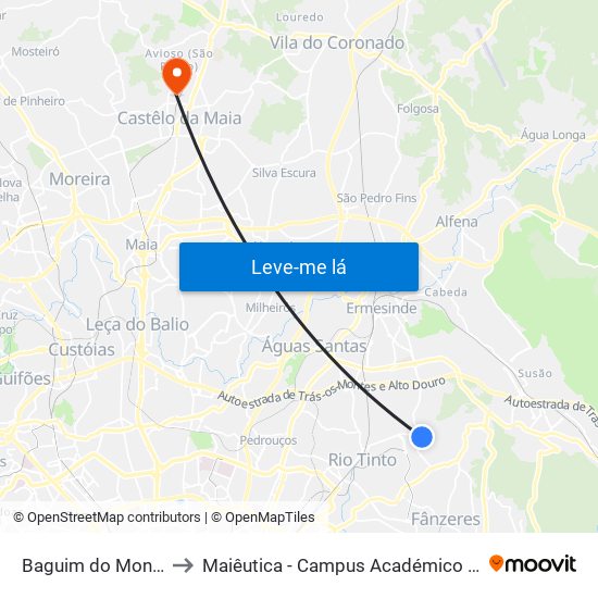 Baguim do Monte (Igreja) to Maiêutica - Campus Académico do Ismai e Ipmaia map