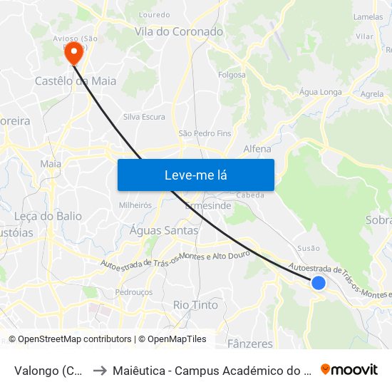 Câmara de Valongo to Maiêutica - Campus Académico do Ismai e Ipmaia map