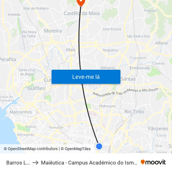 Barros Lima to Maiêutica - Campus Académico do Ismai e Ipmaia map