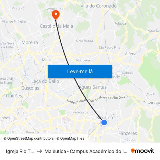 Igreja Rio Tinto 1 to Maiêutica - Campus Académico do Ismai e Ipmaia map