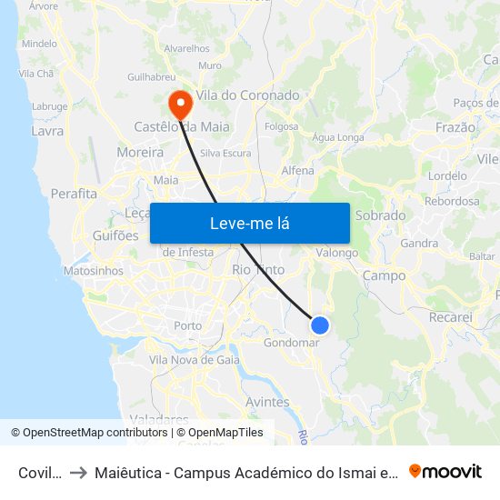 Covilhã to Maiêutica - Campus Académico do Ismai e Ipmaia map