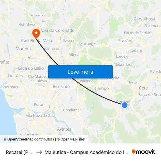 Recarei (Portela) to Maiêutica - Campus Académico do Ismai e Ipmaia map