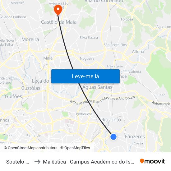 Soutelo Baixo to Maiêutica - Campus Académico do Ismai e Ipmaia map