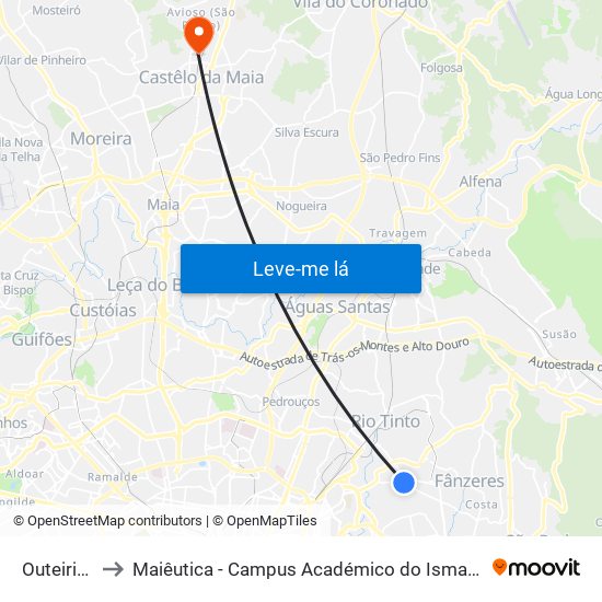 Outeirinho to Maiêutica - Campus Académico do Ismai e Ipmaia map