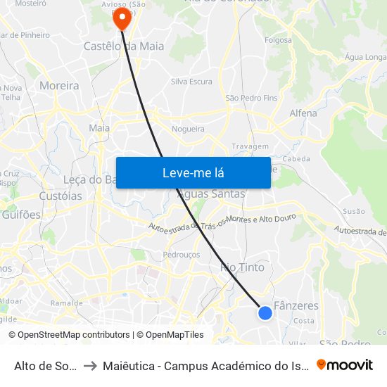 Alto de Soutelo to Maiêutica - Campus Académico do Ismai e Ipmaia map
