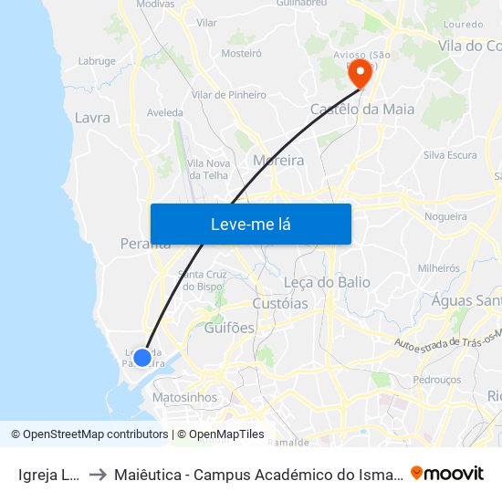 Igreja Leça to Maiêutica - Campus Académico do Ismai e Ipmaia map