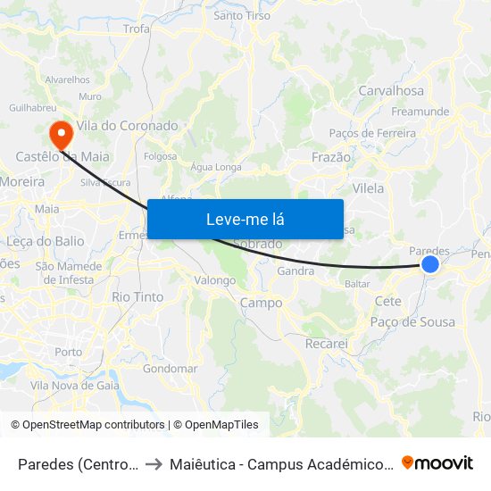 Paredes (Centro de Saúde) to Maiêutica - Campus Académico do Ismai e Ipmaia map